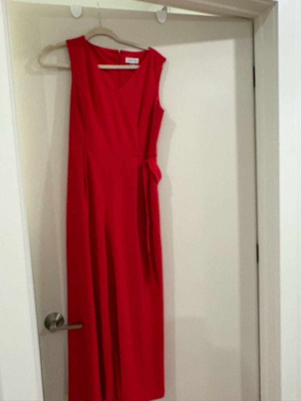 Calvin Klein Red Sleeveless Maxi Jumpsuit with Side Tie